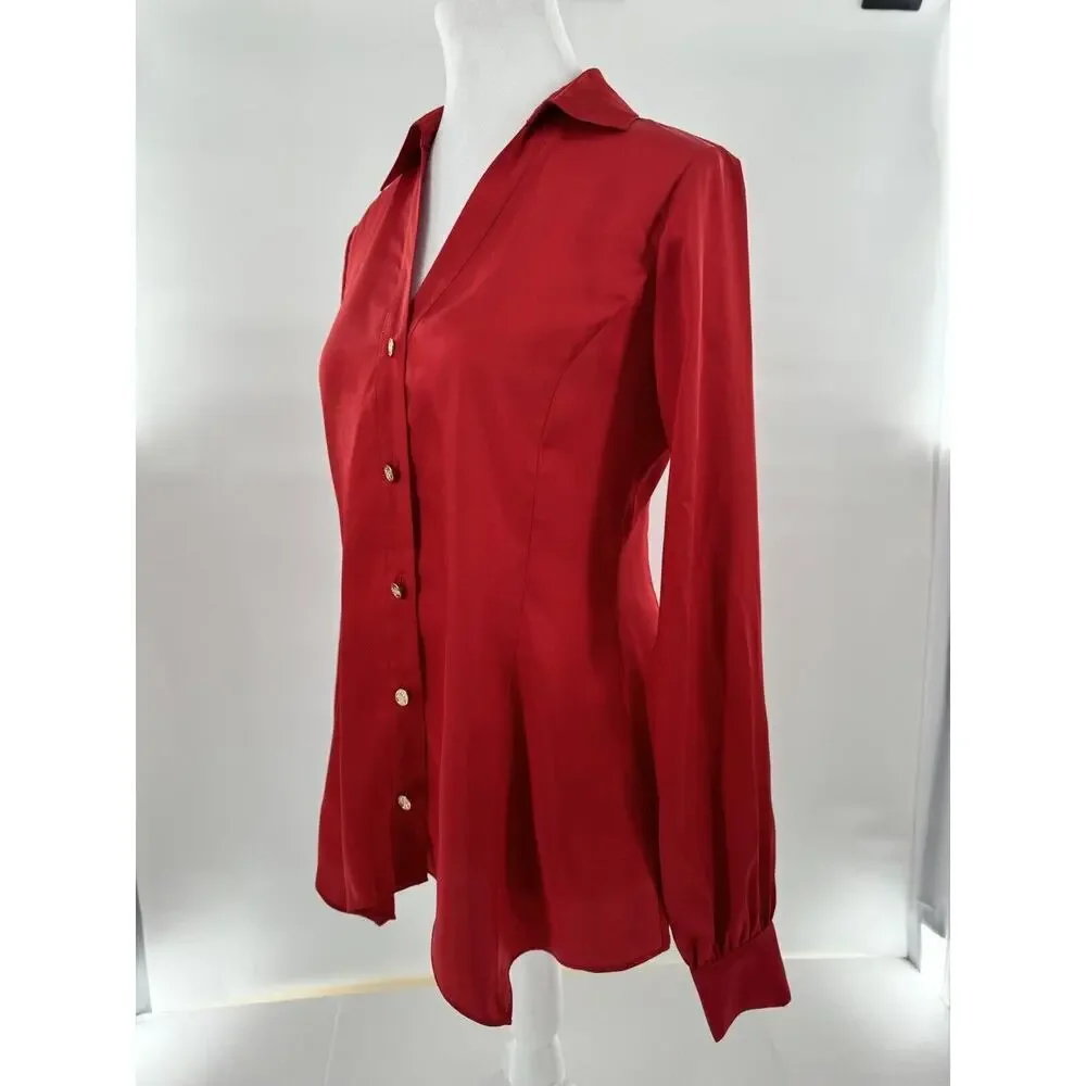 Michael Kors Blouse Size XS Logo Red Career Business Office Flowy​​​ - Picture 10 of 16